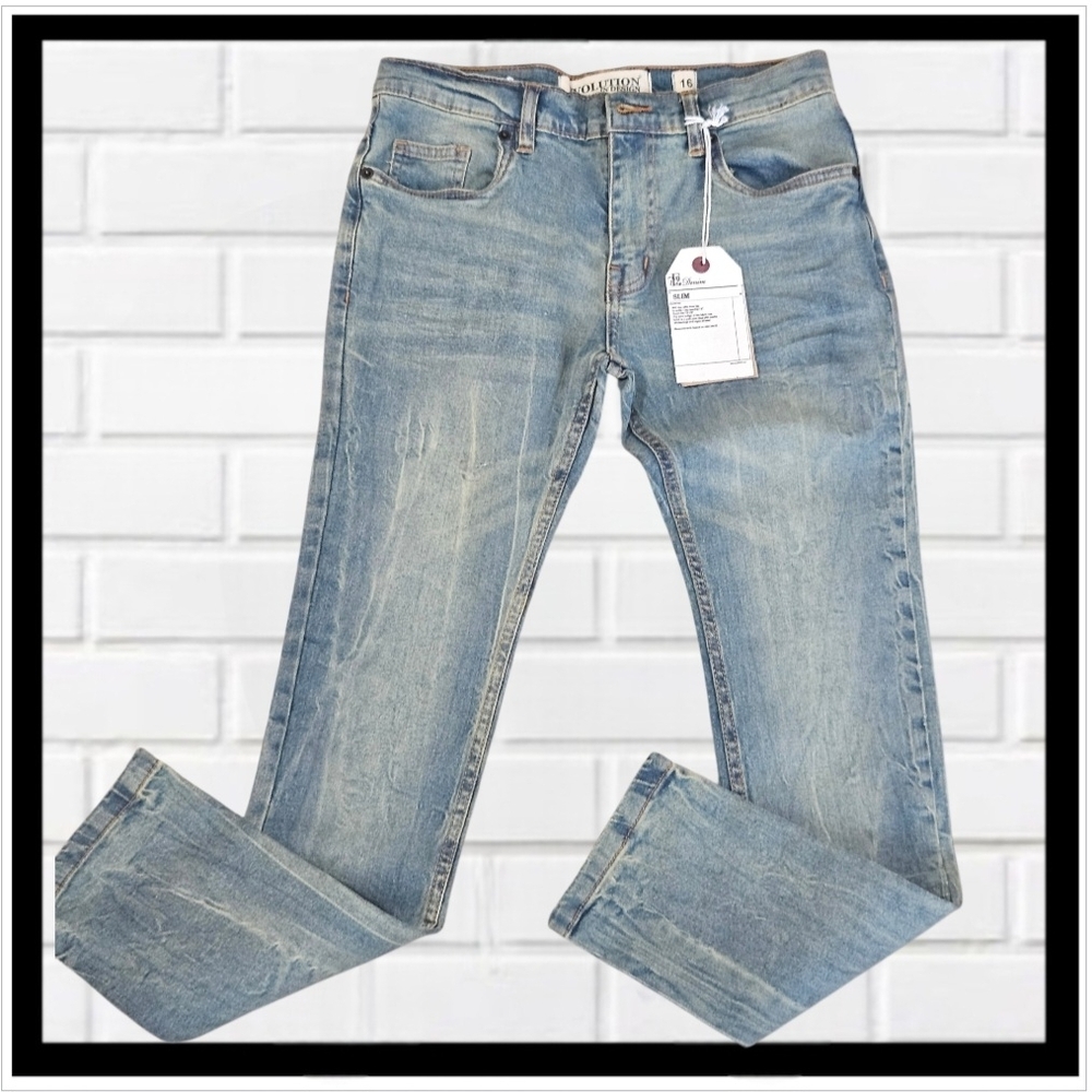 EVOLUTION IN DESIGN Boys Jeans Indigo Blue Denim Straight leg Distressed NWT